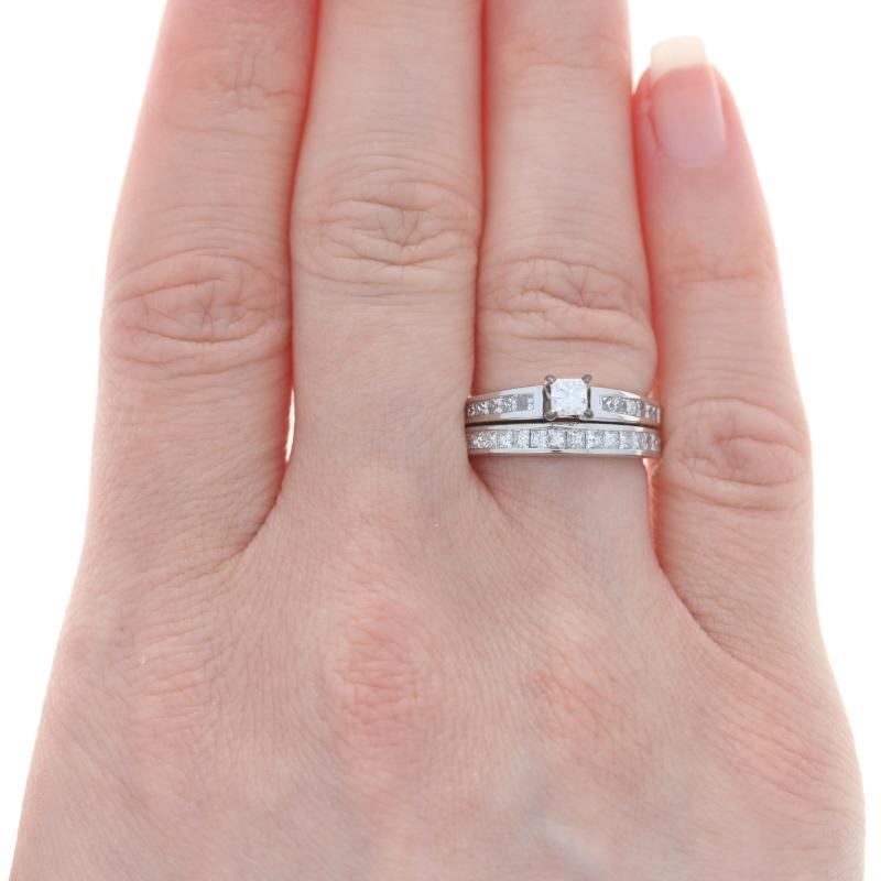 Princess Cut White Gold Diamond Engagement Ring & Wedding Band - 14k Princess 1.33ctw For Sale