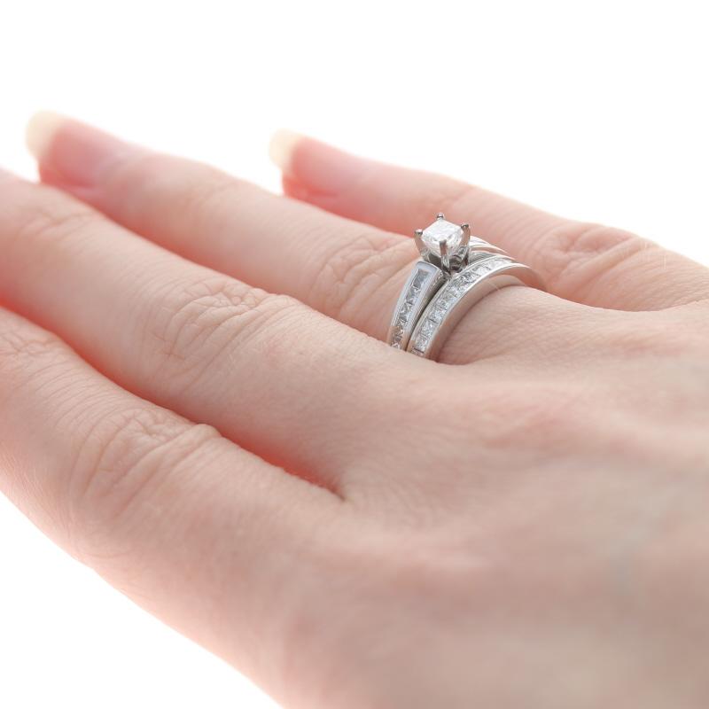 Women's White Gold Diamond Engagement Ring & Wedding Band - 14k Princess 1.33ctw For Sale