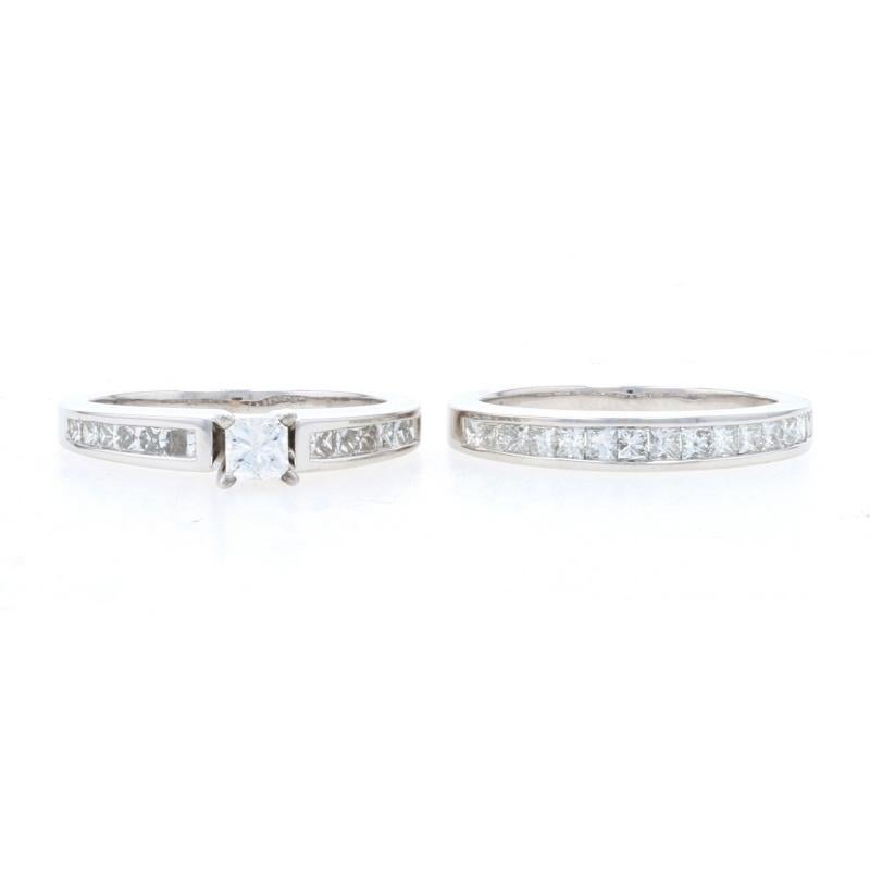 White Gold Diamond Engagement Ring & Wedding Band - 14k Princess 1.33ctw For Sale 1