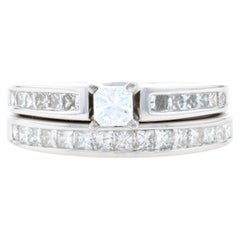 White Gold Diamond Engagement Ring & Wedding Band - 14k Princess 1.33ctw