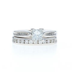 White Gold Diamond Engagement Ring & Wedding Band - 14k Princess .88ctw