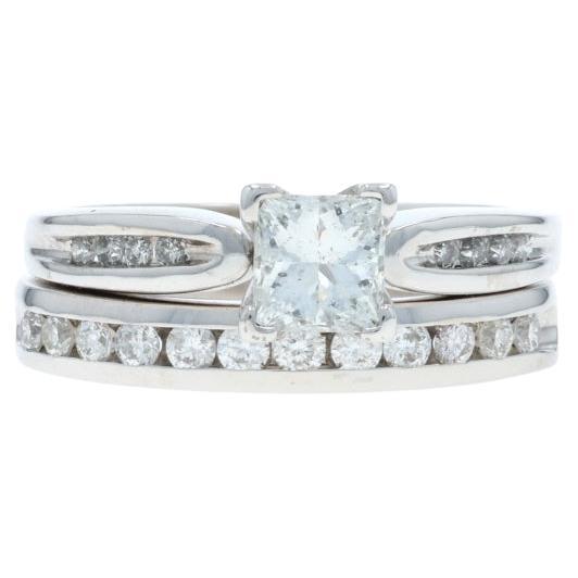 White Gold Diamond Engagement Ring 
Wedding Band - 14k Princess .88ctw For Sale