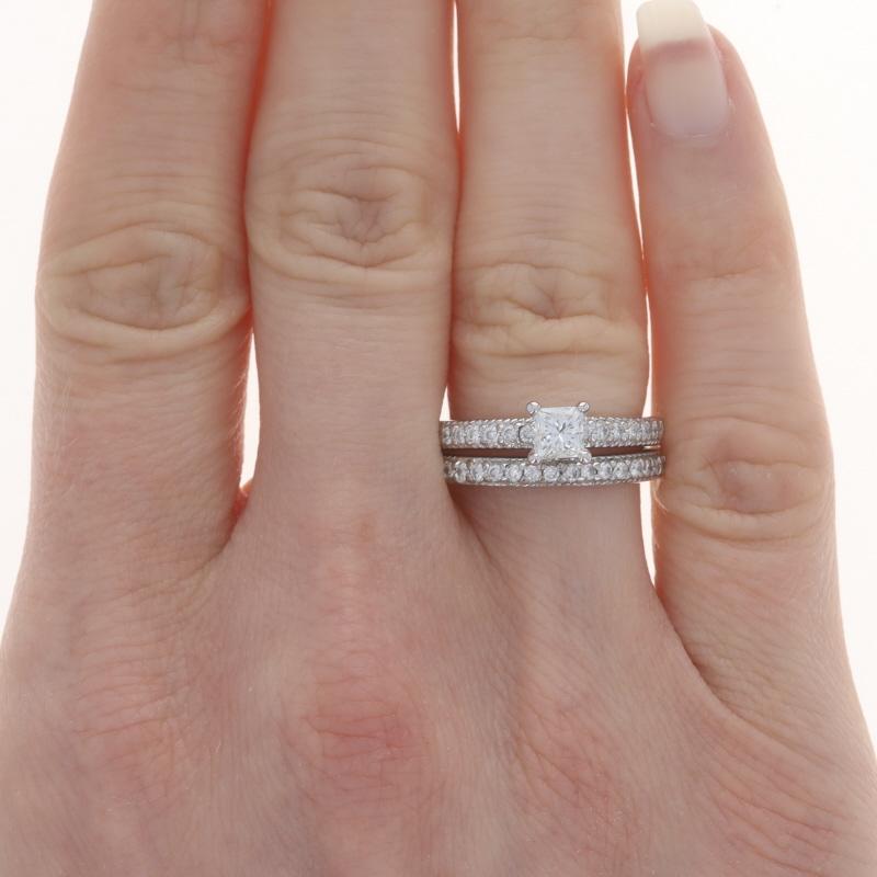 Princess Cut White Gold Diamond Engagement Ring & Wedding Band - 14k Princess .94ctw IGISize: For Sale