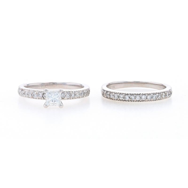 White Gold Diamond Engagement Ring & Wedding Band - 14k Princess .94ctw IGISize: For Sale 1