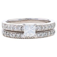 White Gold Diamond Engagement Ring & Wedding Band - 14k Princess .94ctw IGISize: