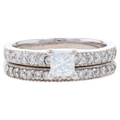 Anello di fidanzamento e fede nuziale in oro bianco - 14k Princess .94ctw IGISize: