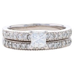 Bague de fiançailles et alliance en or blanc - 14k Princesse .94ctw IGISize :