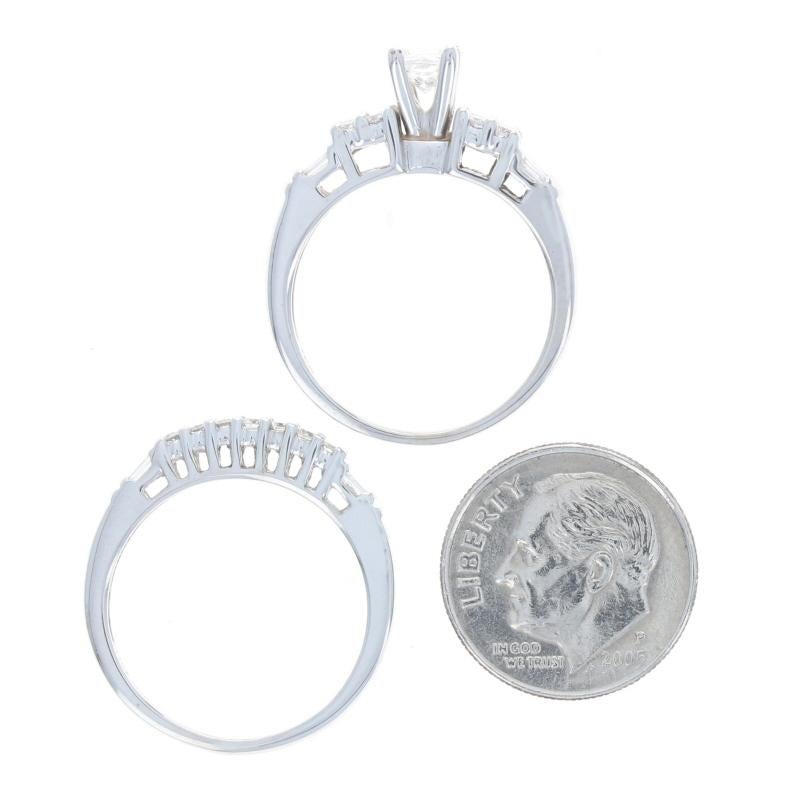 White Gold Diamond Engagement Ring & Wedding Band - 14k Princess Cut .96ctw For Sale 2