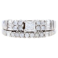 White Gold Diamond Engagement Ring & Wedding Band - 14k Princess Cut .96ctw
