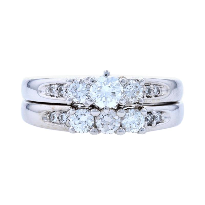 White Gold Diamond Engagement Ring & Wedding Band, 14k Round Brilliant 1.00ctw