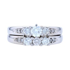 Vintage White Gold Diamond Engagement Ring & Wedding Band, 14k Round Brilliant 1.00ctw