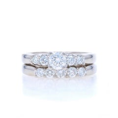 White Gold Diamond Engagement Ring & Wedding Band - 14k Round Brilliant 1.03ctw