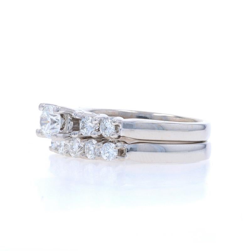 Women's White Gold Diamond Engagement Ring & Wedding Band - 14k Round Brilliant 1.03ctw For Sale