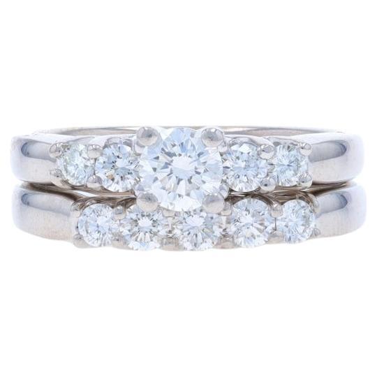 White Gold Diamond Engagement Ring & Wedding Band - 14k Round Brilliant 1.03ctw
