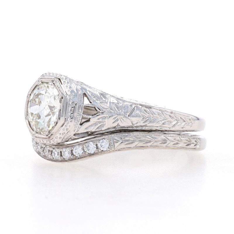 White Gold Diamond Engagement Ring & Wedding Band - 18k European .85ctw EGL USA In Excellent Condition For Sale In Greensboro, NC