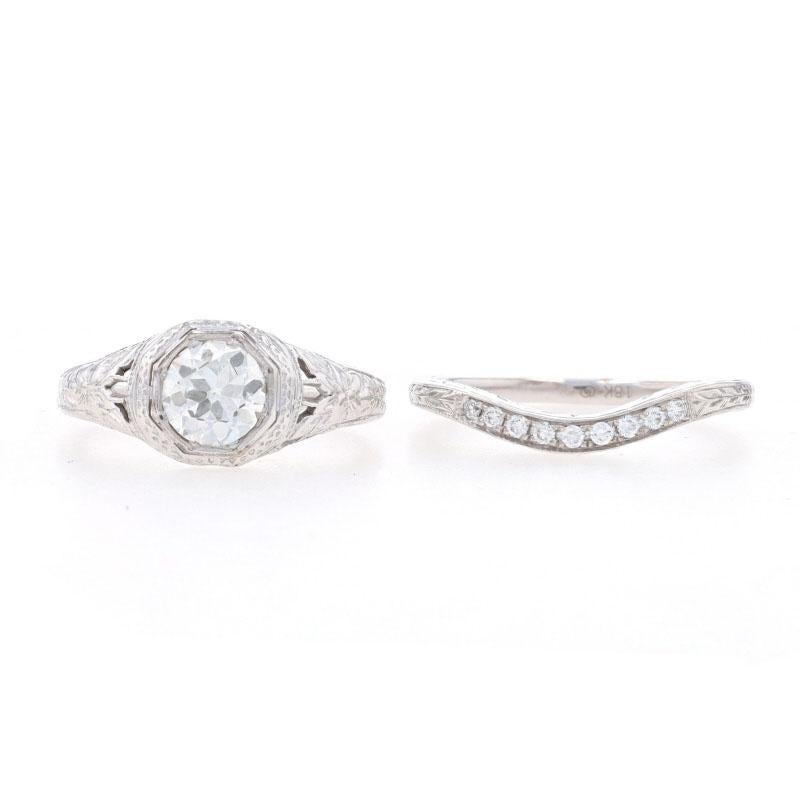 White Gold Diamond Engagement Ring & Wedding Band - 18k European .85ctw EGL USA For Sale 1