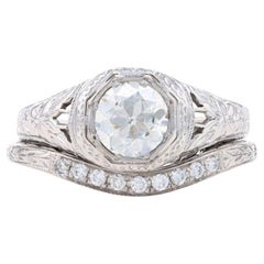 Bague de fiançailles et alliance en or blanc - 18k European .85ctw EGL USA