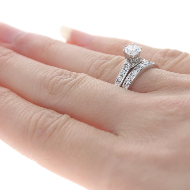 Women's White Gold Diamond Engagement Ring & Wedding Band - 18k Round 1.13ctw GIA For Sale