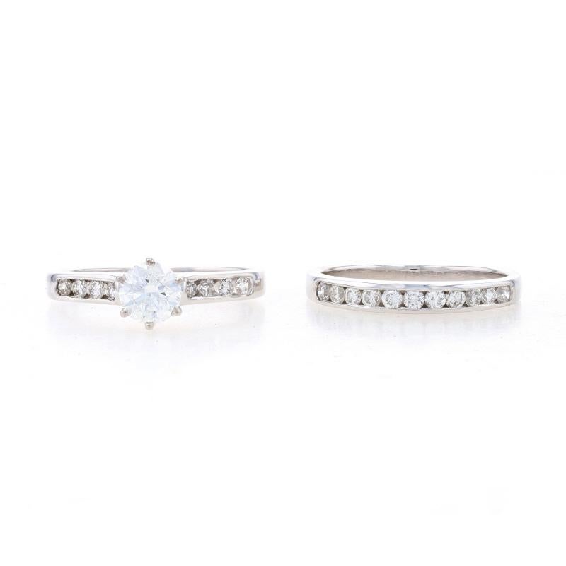 White Gold Diamond Engagement Ring & Wedding Band - 18k Round 1.13ctw GIA For Sale 1