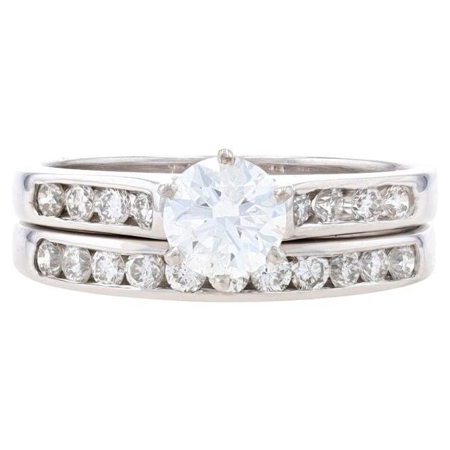 White Gold Diamond Engagement Ring & Wedding Band - 18k Round 1.13ctw GIA