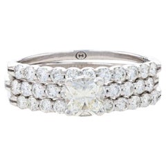 White Gold Diamond Engagement Ring & Wedding Bands - 14k Cushion Cut 1.20ctw
