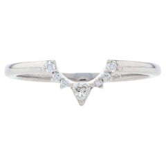 White Gold Diamond Enhancer Band -14k Trillion & Round .10ctw Guard Wedding Ring