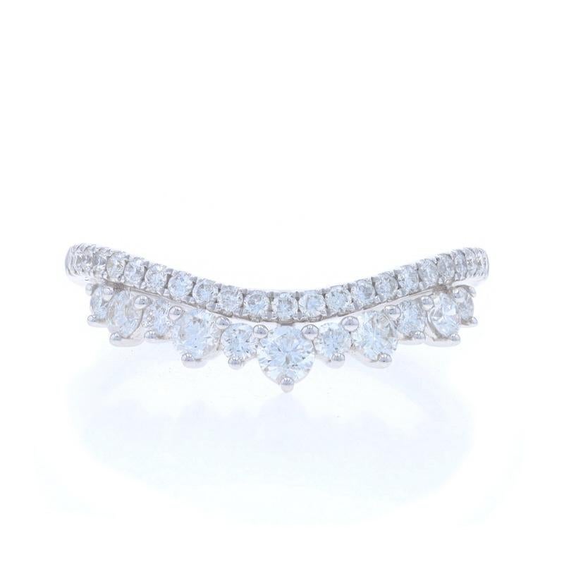 Size: 6 1/2

Note: Please contact us for a resizing quote.

Metal Content: 14k White Gold

Stone Information

Natural Diamonds
Carat(s): .56ctw
Cut: Round Brilliant
Color: F-G
Clarity: VS2 - SI1

Total Carats: .56ctw

Center Contour (east to west):