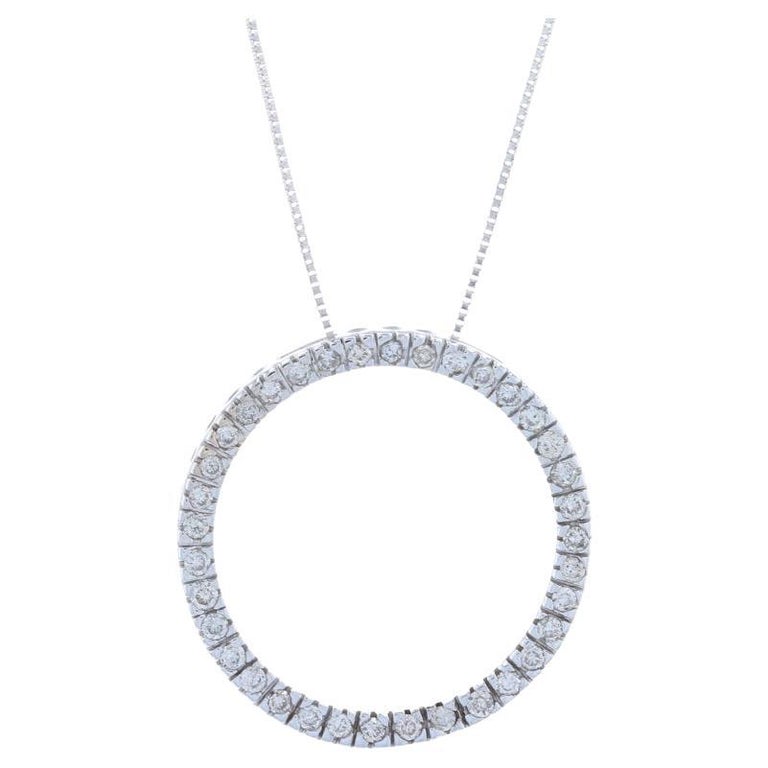 White Gold Diamond Eternity Circle Pendant Necklace, 14k Round 1/2ctw