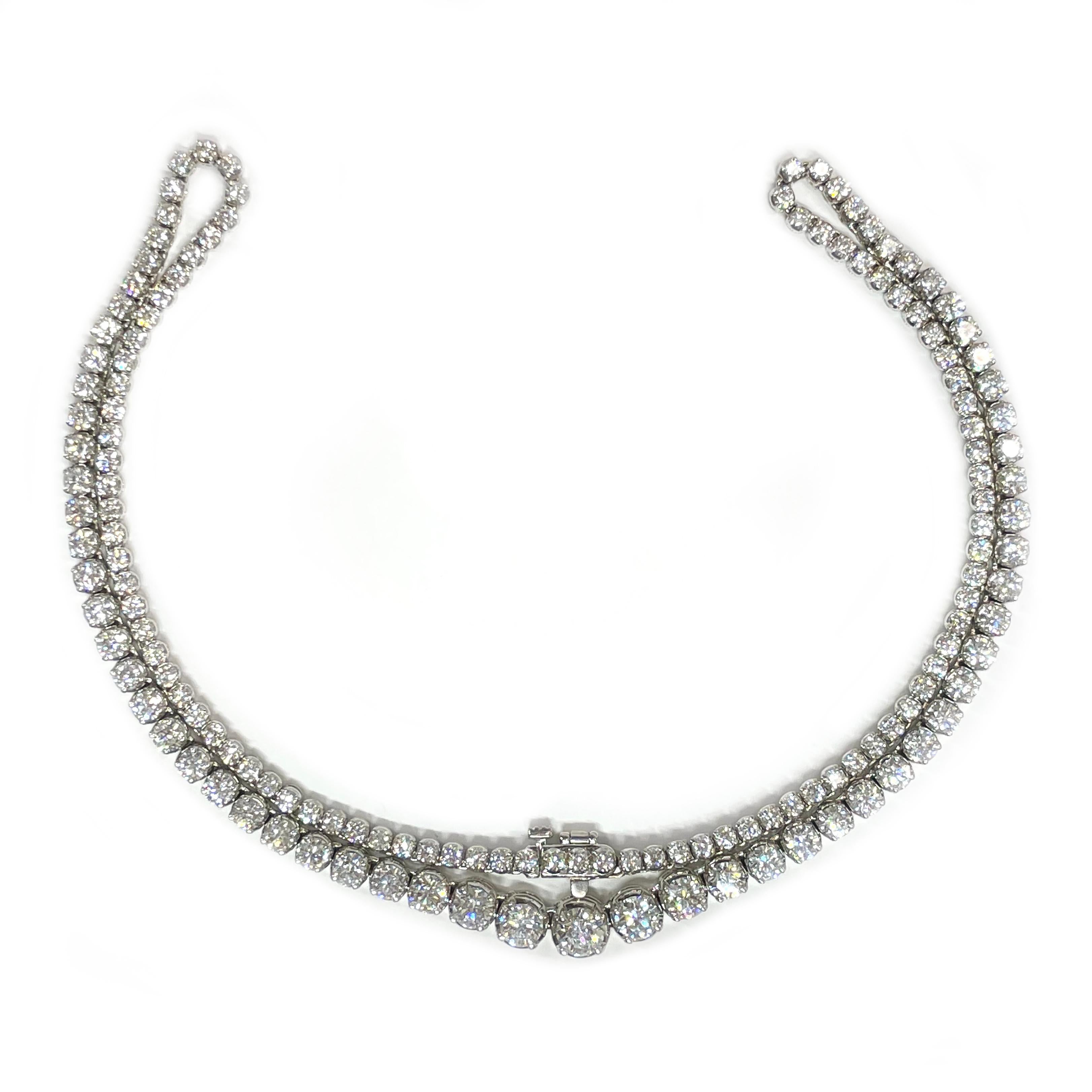 Contemporary White Gold Diamond Eternity Necklace, 11.75 Carats For Sale