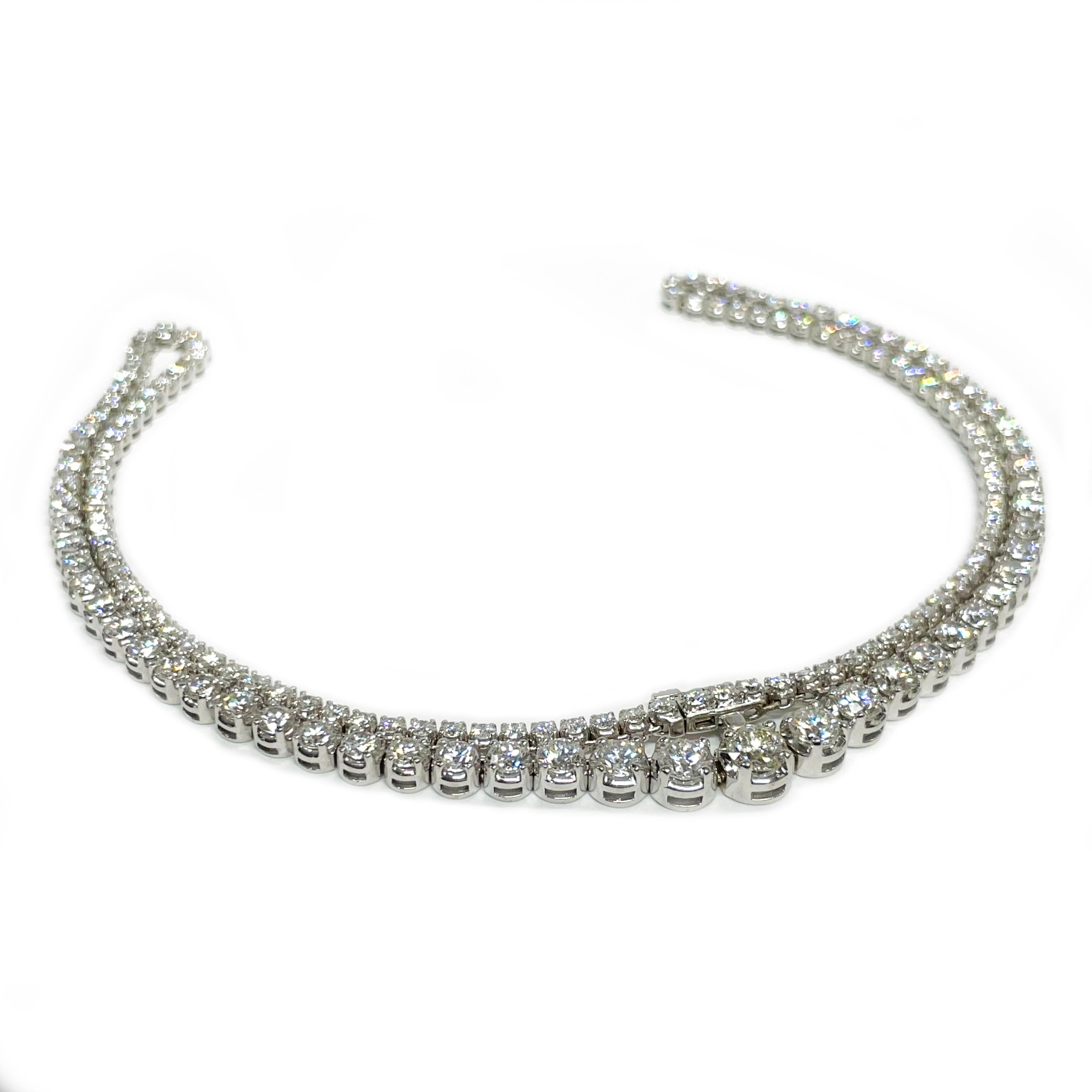 Round Cut White Gold Diamond Eternity Necklace, 11.75 Carats For Sale