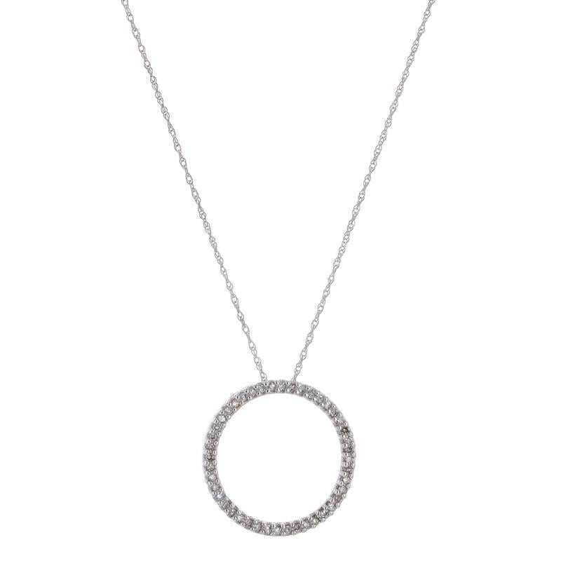 Metal Content: 10k White Gold

Stone Information

Natural Diamonds
Carat(s): .25ctw
Cut: Single
Color: J - K
Clarity: VS1 - VS2

Total Carats: .25ctw

Style: Eternity
Chain Style: Prince of Wales
Necklace Style: Chain
Fastening Type: Spring Ring