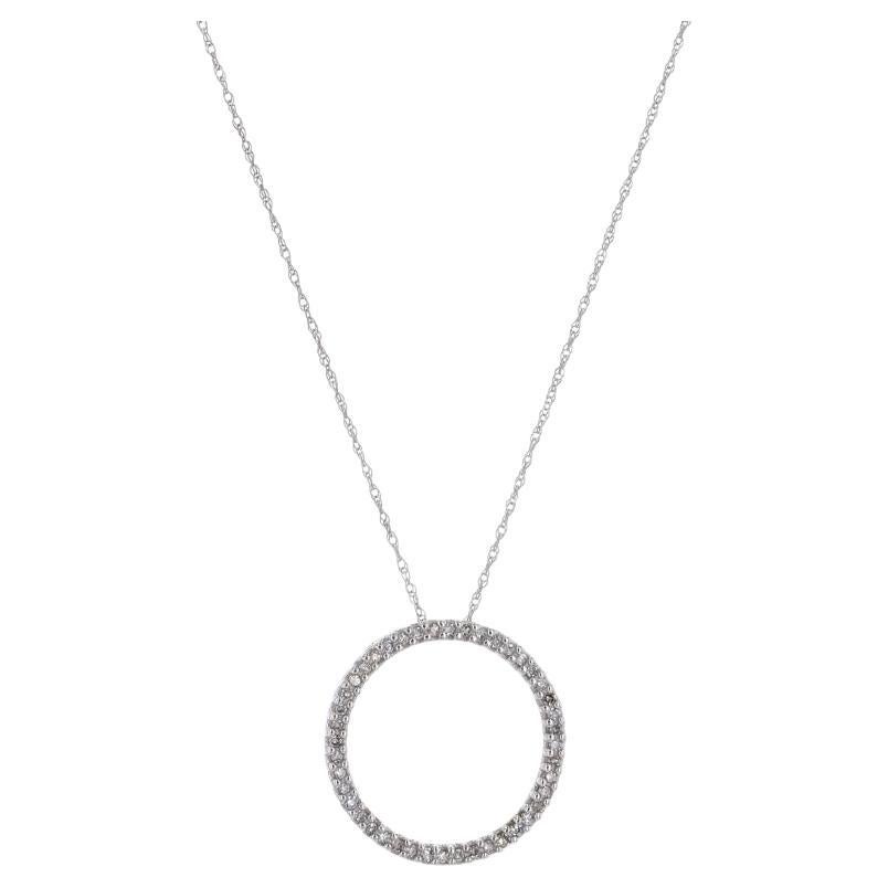 White Gold Diamond Eternity Necklace 18 1/4" - 10k Single Cut .25ctw Halo Circle For Sale