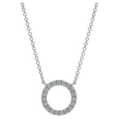 White Gold Diamond Eternity Necklace 18" - 14k Rd .26ctw Halo Circle Adjustable
