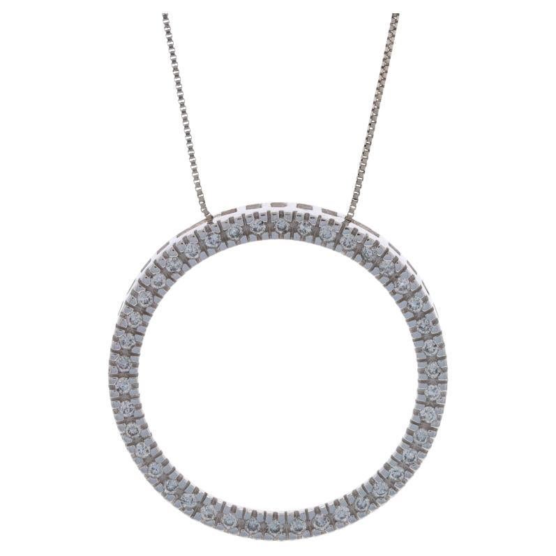 White Gold Diamond Eternity Pendant Necklace 18 1/2" -14k Rnd .50ctw Love Circle For Sale