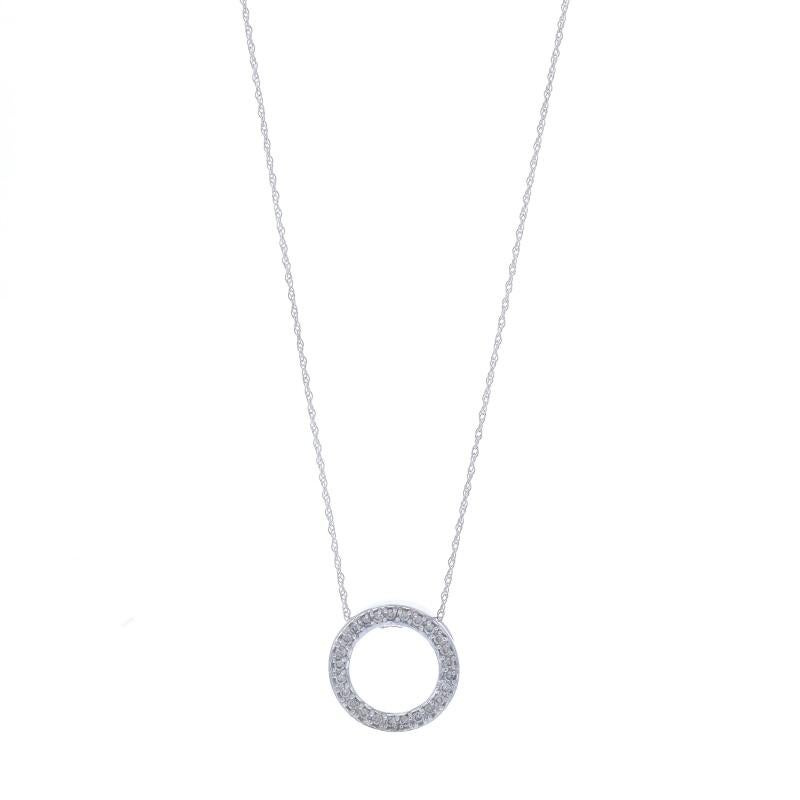 Metal Content: 14k White Gold

Stone Information

Natural Diamonds
Carat(s): .20ctw
Cut: Round Brilliant
Color: J - K
Clarity: SI2 - I1

Total Carats: .20ctw

Style: Eternity
Chain Style: Prince of Wales
Necklace Style: Chain
Fastening Type: Spring