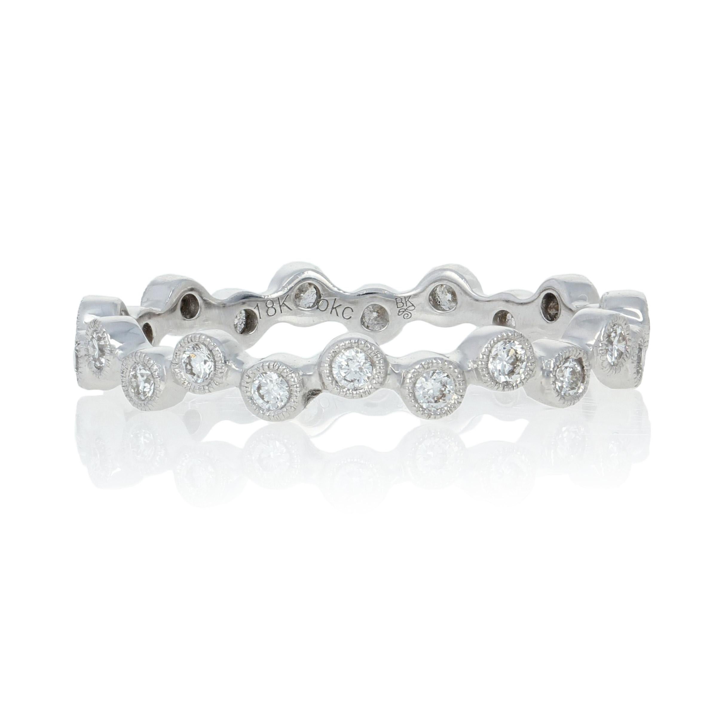 Size: 6 1/2

Brand: Beverly K.

Metal Content: Guaranteed 18k Gold as stamped

Stone Information: 
Natural Diamonds  
Clarity: VS1 - VS2 
Color: G - H   
Cut: Round Brilliant
Total Carats: 0.31ctw

Style: Eternity Band
Face Height (north to south):