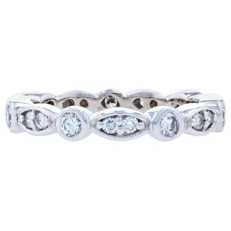 White Gold Diamond Eternity Wedding Band, 14k Round Brilliant Cut .64 Carat Ring For Sale