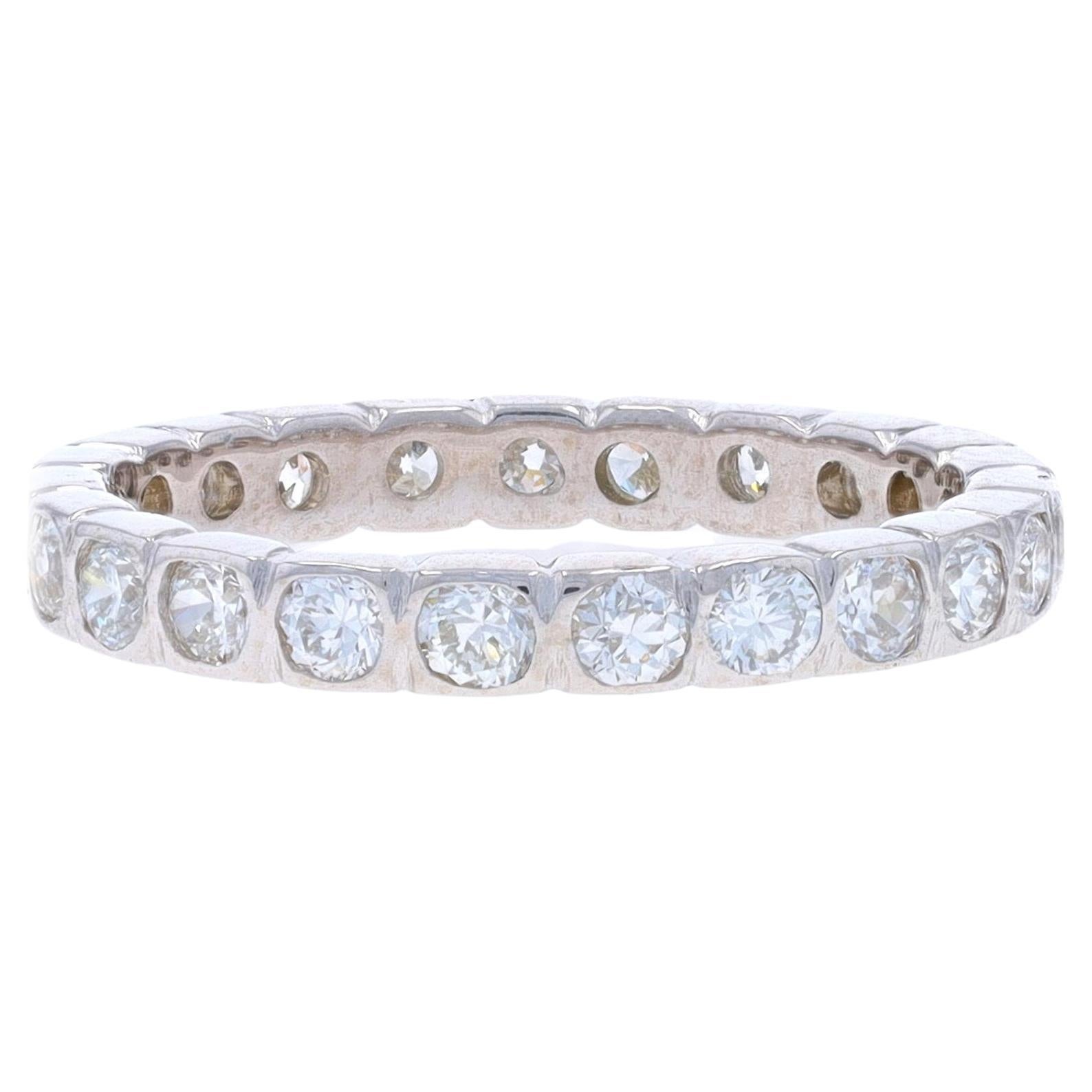 White Gold Diamond Eternity Wedding Band - 14k Round & European .88ctw Ring Sz 6