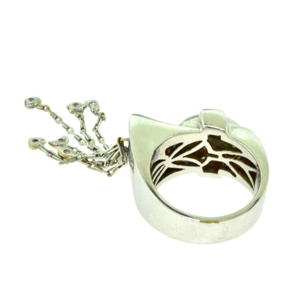 White Gold Diamond Falling Stars, Hearts, and Moon Dangle Ring In Good Condition For Sale In Miami, FL