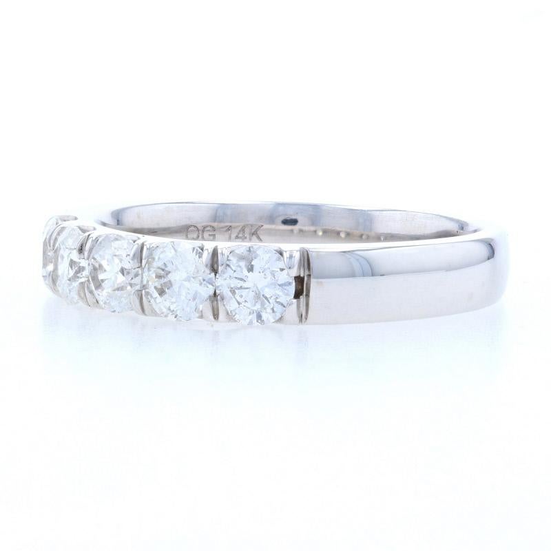 Round Cut White Gold Diamond Five-Stone Anniversary Band 14 Karat 1.00 Carat Wedding Ring