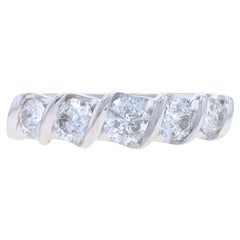Fascia per anniversario con diamante a cinque pietre in oro bianco - Anello nuziale rotondo da 1,00ctw in 14k