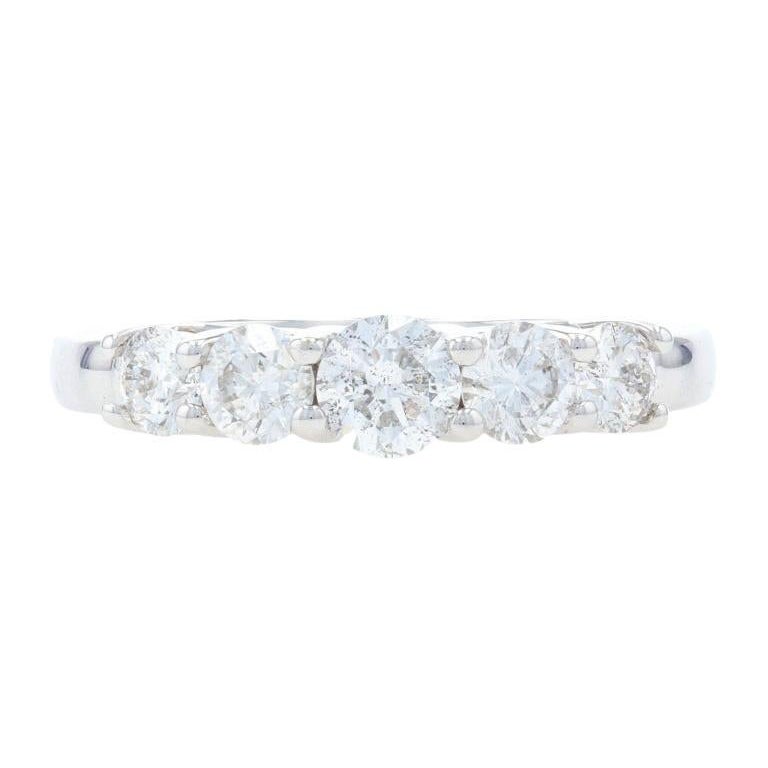 Fascia di diamanti in oro bianco a cinque pietre, anello 14k con taglio brillante rotondo da 1,00 ct.