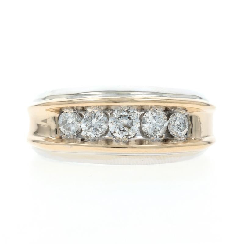 Taglia: 10 1/2

Contenuto del metallo: Oro bianco 14k e oro giallo 14k

Informazioni su A. Stone

Diamanti naturali
Carati: 1.00ctw
Taglio: Rotondo brillante
Colore: G - H
Chiarezza: I1 - I2

Carati totali: 1,00ctw

Stile: A cinque pietre, fascia