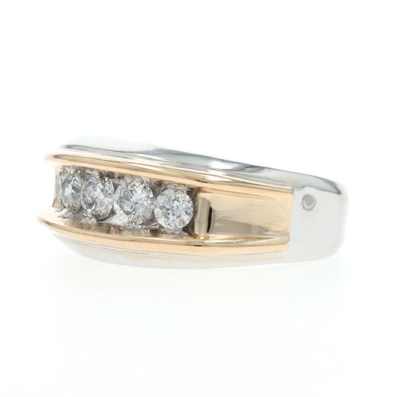 Anello da uomo in oro bianco con diamante a cinque pietre 14k Brilliante rotondo 1.00ctw 10 1/2 In condizioni ottime in vendita a Greensboro, NC