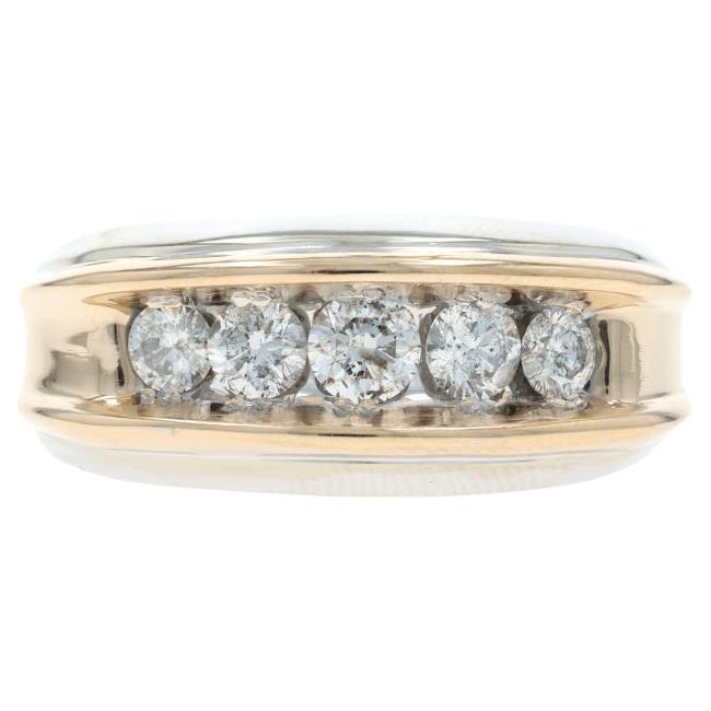 Anello da uomo in oro bianco con diamante a cinque pietre 14k Brilliante rotondo 1.00ctw 10 1/2 in vendita