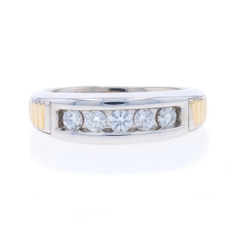 Size: 12 1/2
Sizing Fee: Up 1 size for $40 or Down 1/2 a size for $30

Metal Content: 14k White Gold & 14k Yellow Gold

Stone Information

Natural Diamonds
Carat(s): .76ctw
Cut: Round Brilliant
Color: G - H
Clarity: SI2 - I1

Total Carats: