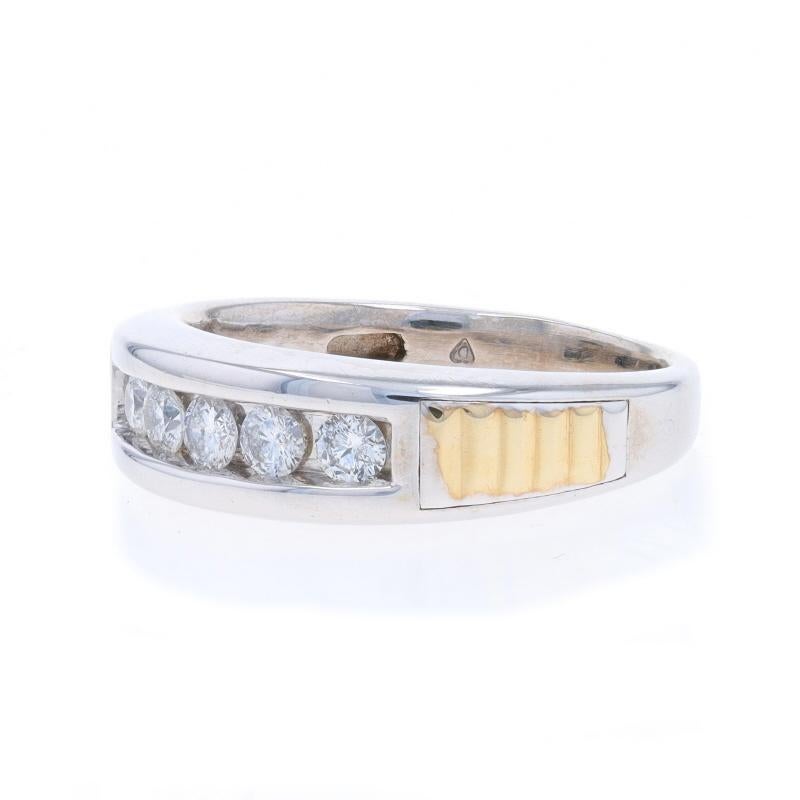 Round Cut White Gold Diamond Five-Stone Men's Wedding Band - 14k Round Brilliant .76ctw Fi For Sale