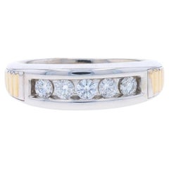 Weißgold-Diamant-Fünf-Stein-Herren-Eherrenband - 14k Runde Brillant .76ctw Fi
