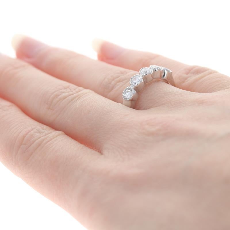 Round Cut White Gold Diamond Five-Stone Wedding Band 14k Round .60ctw Anniversary Ring For Sale