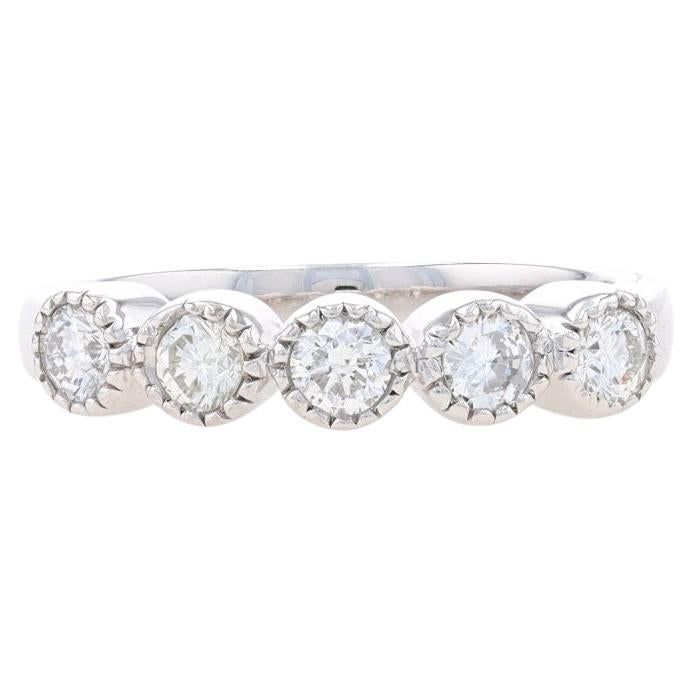 White Gold Diamond Five-Stone Wedding Band 14k Round .60ctw Anniversary Ring For Sale